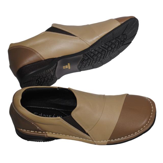 【靴のHOSHIKAWA】  『Airystep 4946』 エアリーステップ スリッポン 22cm〜24.5cm EEE ベージュ/キャメル レディース 天然皮革 フラット 幅広