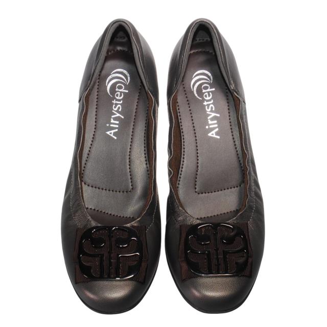 【靴のHOSHIKAWA】  『Airy step 6360』 エアリーステップ  22cm〜24.5cm EEE パンプス レディース プラチナ カジュアル ローヒール ぺたんこ 山羊革