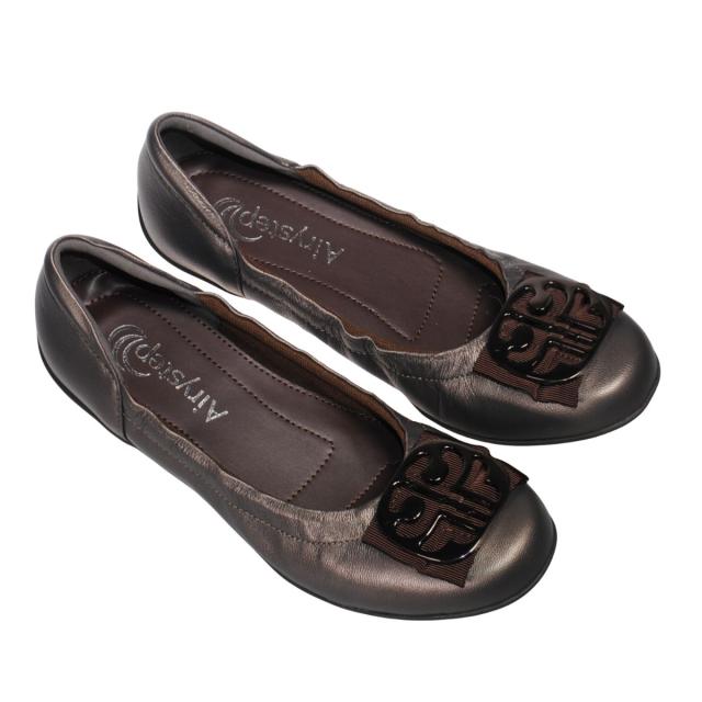 【靴のHOSHIKAWA】  『Airy step 6360』 エアリーステップ  22cm〜24.5cm EEE パンプス レディース プラチナ カジュアル ローヒール ぺたんこ 山羊革