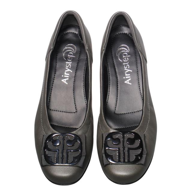 【靴のHOSHIKAWA】  『Airy step 6360』 エアリーステップ シルバー 22cm〜24.5cm EEE パンプス レディース カジュアル ローヒール ぺたんこ 山羊革