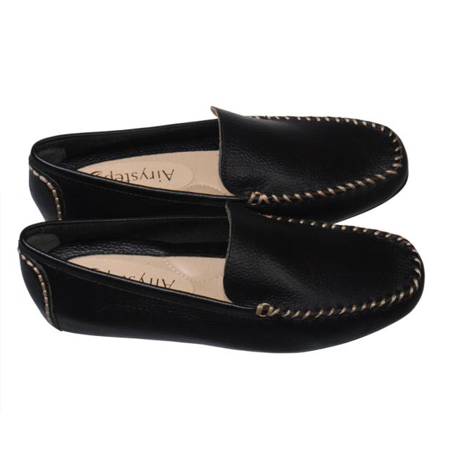 【靴のHOSHIKAWA】  『Airystep 7001』 エアリーステップ ローファー 22.5cm〜24.5cm EEE ブラック ドライビングシューズ インヒール 天然皮革