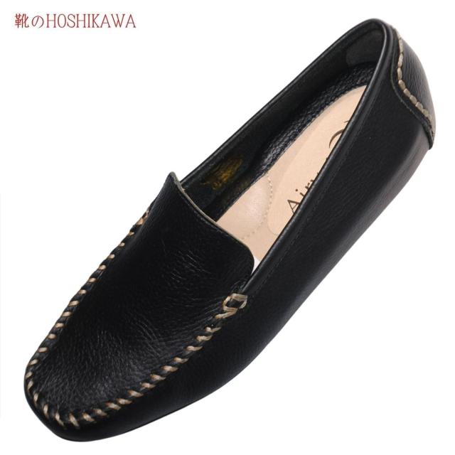 【靴のHOSHIKAWA】  『Airystep 7001』 エアリーステップ ローファー 22.5cm〜24.5cm EEE ブラック ドライビングシューズ インヒール 天然皮革