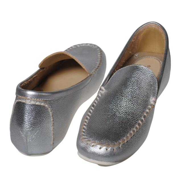 【靴のHOSHIKAWA】  『Airystep 7001』 エアリーステップ ローファー 22.5cm〜24.5cm EEE シルバー ドライビングシューズ インヒール 天然皮革