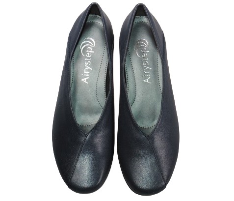 【靴のHOSHIKAWA】  『Airystep 7537』 エアリーステップ パンプス 22.5cm〜24.5cm EEE ネイビー レディース ウェッジソール カジュアル 牛革 国産