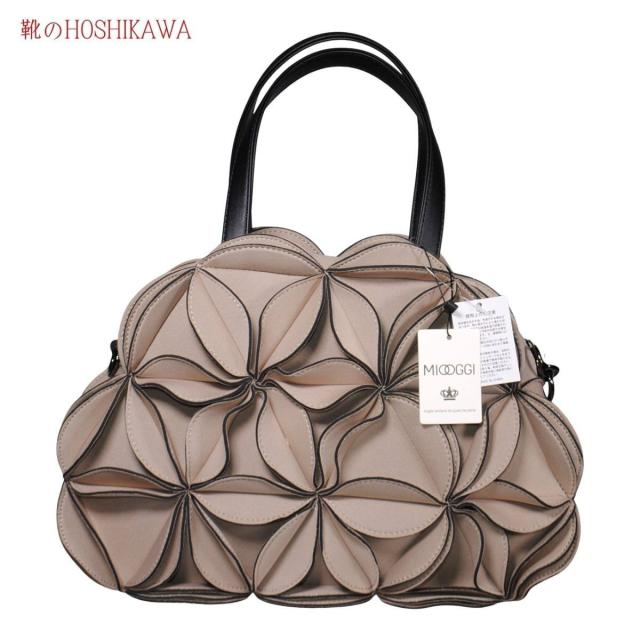 『MIOOGGI 2WAYトート 343』  レディース レッド  立体フラワートートバッグ  ベージュ  ファスナー A4収納可能  肩掛け 合成繊維