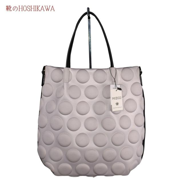 【靴のHOSHIKAWA】  『MIOOGGI 2WAYトート 350C』 トートバッグ 軽い レディース ライトグレー マグネット開閉 肩掛け 合成繊維