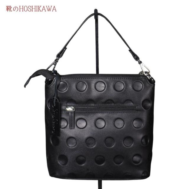 【靴のHOSHIKAWA】  『山羊革 2WAYトート 402』 トートバッグ 軽い レディース ブラック ファスナー開閉 肩掛け ドット柄 天然皮革 軽い
