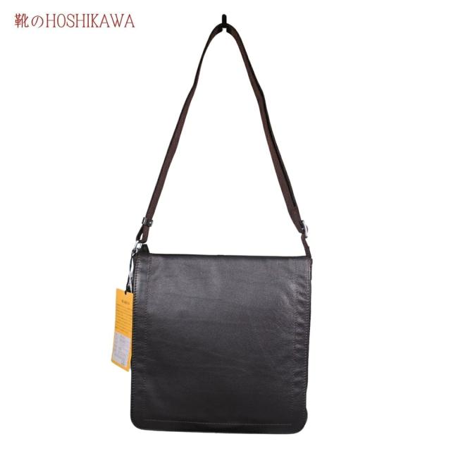 【靴のHOSHIKAWA】  『MARCO MR-651』 牛革 ショルダーバッグ ユニセックス ブラウン ファスナー 肩掛け ポシェット ナイロン 男女兼用 天然皮革