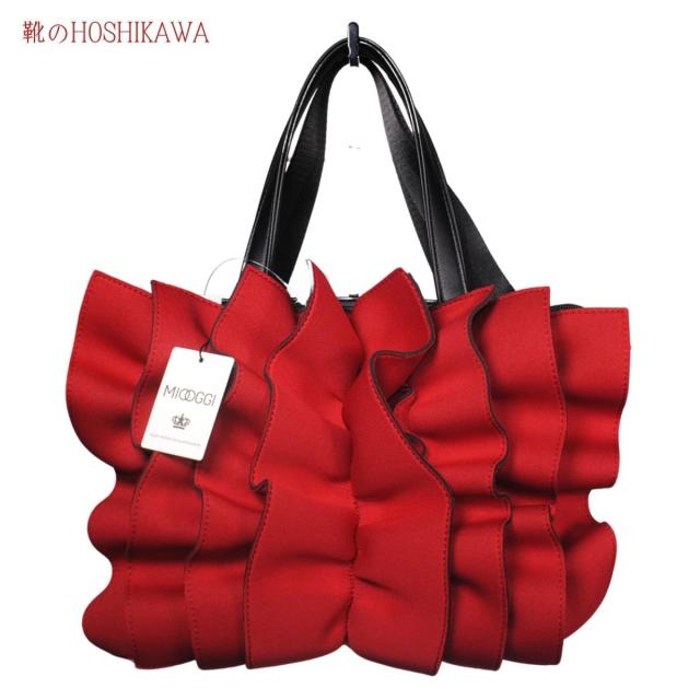 【靴のHOSHIKAWA】  『MIOOGGI 2WAYトート 380』 立体フラワートートバッグ レディース レッド ファスナー ペットボトルOK 肩掛け 合成繊維