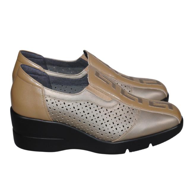 【靴のHOSHIKAWA】  『SALON DE GRES 18582』 サロンドグレー スリッポン 21.5cm〜24.5cm EEEE ベージュP レディース コンフォート ウェッジソール 国産 本革 外反母趾