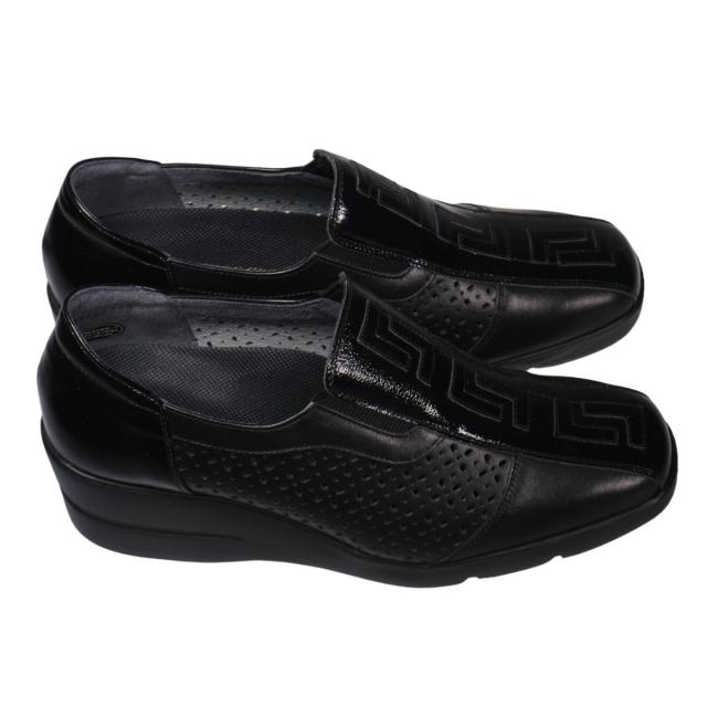 【靴のHOSHIKAWA】  『SALON DE GRES 18582』 サロンドグレー スリッポン 21.5cm〜24.5cm EEEE ブラックP レディース コンフォート ウェッジソール 国産 本革 外反母趾