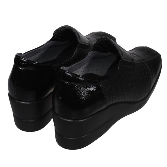 【靴のHOSHIKAWA】  『SALON DE GRES 18582』 サロンドグレー スリッポン 21.5cm〜24.5cm EEEE ブラックP レディース コンフォート ウェッジソール 国産 本革 外反母趾