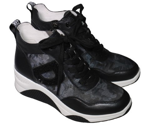 【靴のHOSHIKAWA】  『de ocho A de ocho 022-7A』 デオチョ ブラック 22cm〜24.5cm EEE ハイカットスニーカー レディース 秋冬 シークレットヒール