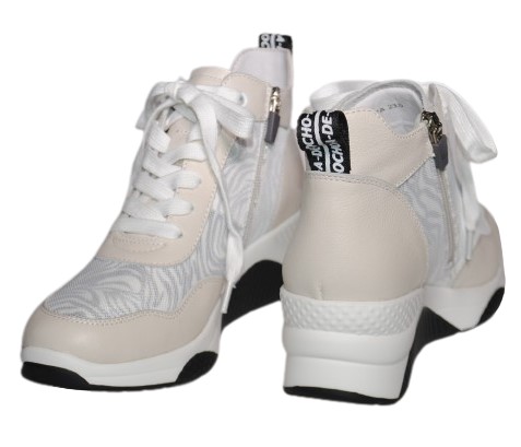 【靴のHOSHIKAWA】  『de ocho A de ocho 022-7A』 デオチョ ホワイト 22cm〜24.5cm EEE ハイカットスニーカー レディース 秋冬 シークレットヒール