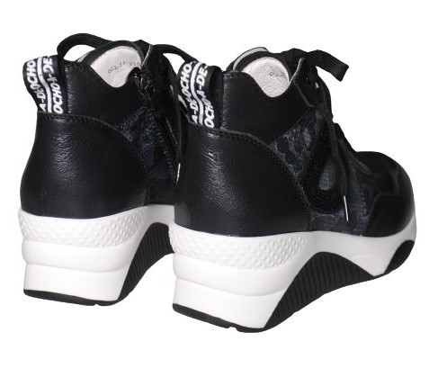 【靴のHOSHIKAWA】  『de ocho A de ocho 022-7A』 デオチョ ブラック 22cm〜24.5cm EEE ハイカットスニーカー レディース 秋冬 シークレットヒール