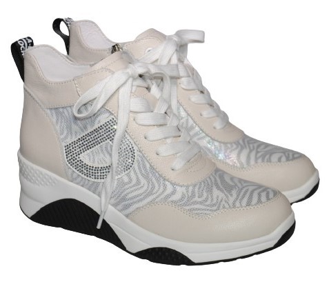 【靴のHOSHIKAWA】  『de ocho A de ocho 022-7A』 デオチョ ホワイト 22cm〜24.5cm EEE ハイカットスニーカー レディース 秋冬 シークレットヒール