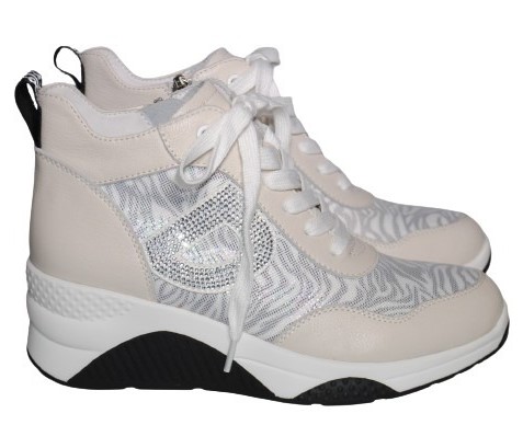 【靴のHOSHIKAWA】  『de ocho A de ocho 022-7A』 デオチョ ホワイト 22cm〜24.5cm EEE ハイカットスニーカー レディース 秋冬 シークレットヒール