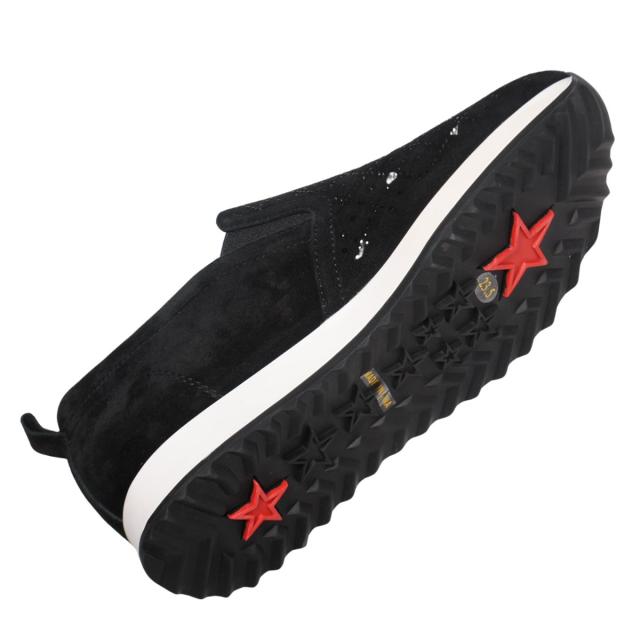 【靴のHOSHIKAWA】  『de ocho A de ocho 162-18837』 デオチョアデオチョ スリッポン 22cm〜25.5cm レディース ブラック レザースニーカー ラインストーン スウェード 厚底 本革