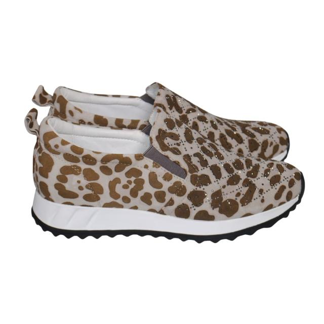 【靴のHOSHIKAWA】  『de ocho A de ocho 162-18837』 デオチョアデオチョ スリッポン 22cm〜25.5cm レディース ブラウンC レザースニーカー ラインストーン スウェード 厚底 本革