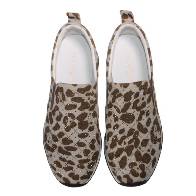 【靴のHOSHIKAWA】  『de ocho A de ocho 162-18837』 デオチョアデオチョ スリッポン 22cm〜25.5cm レディース ブラウンC レザースニーカー ラインストーン スウェード 厚底 本革