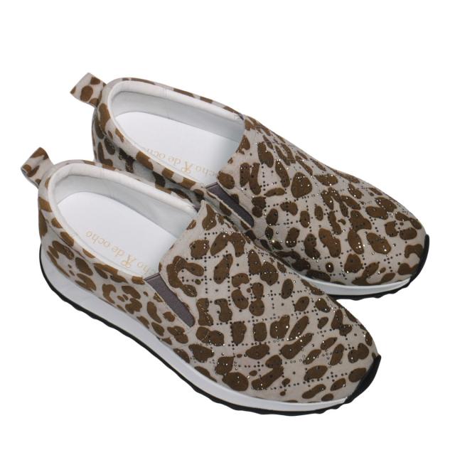 【靴のHOSHIKAWA】  『de ocho A de ocho 162-18837』 デオチョアデオチョ スリッポン 22cm〜25.5cm レディース ブラウンC レザースニーカー ラインストーン スウェード 厚底 本革