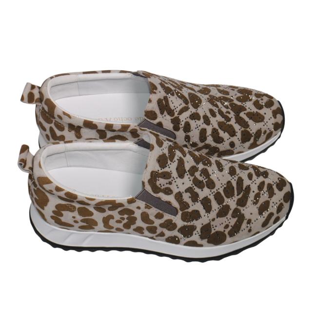 【靴のHOSHIKAWA】  『de ocho A de ocho 162-18837』 デオチョアデオチョ スリッポン 22cm〜25.5cm レディース ブラウンC レザースニーカー ラインストーン スウェード 厚底 本革