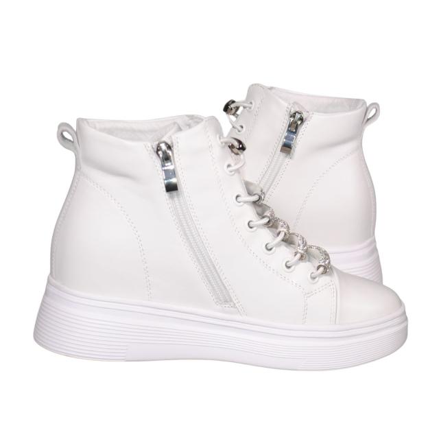 【靴のHOSHIKAWA】  『de ocho A de ocho 6239-15』 デオチョアデオチョ ハイカットスニーカー 22cm〜24.5cm レディース ホワイト インヒール ショートブーツ 内側ファスナー 厚底 秋冬