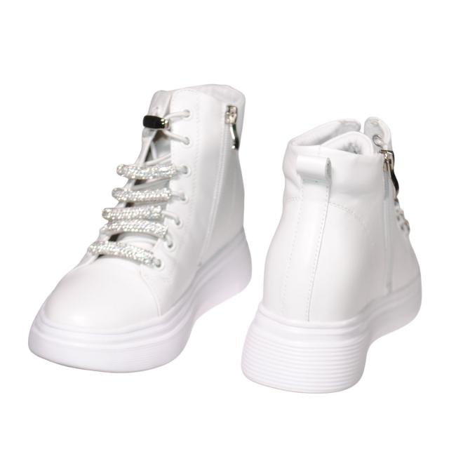 【靴のHOSHIKAWA】  『de ocho A de ocho 6239-15』 デオチョアデオチョ ハイカットスニーカー 22cm〜24.5cm レディース ホワイト インヒール ショートブーツ 内側ファスナー 厚底 秋冬