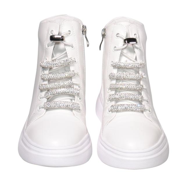 【靴のHOSHIKAWA】  『de ocho A de ocho 6239-15』 デオチョアデオチョ ハイカットスニーカー 22cm〜24.5cm レディース ホワイト インヒール ショートブーツ 内側ファスナー 厚底 秋冬