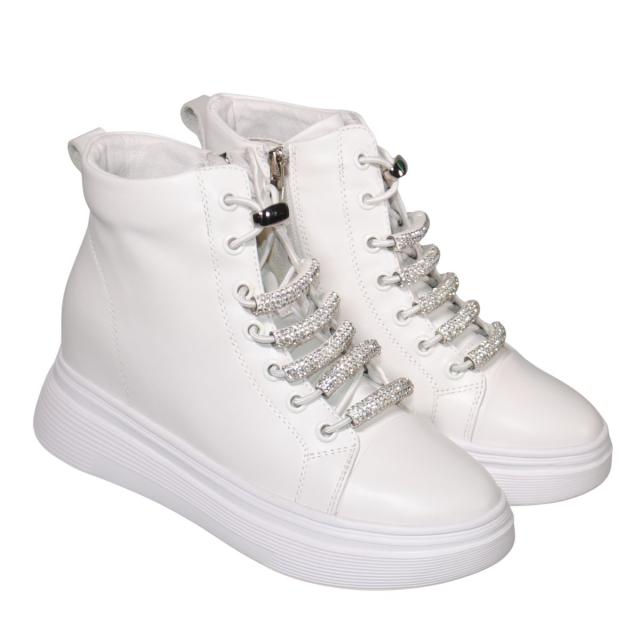 【靴のHOSHIKAWA】  『de ocho A de ocho 6239-15』 デオチョアデオチョ ハイカットスニーカー 22cm〜24.5cm レディース ホワイト インヒール ショートブーツ 内側ファスナー 厚底 秋冬