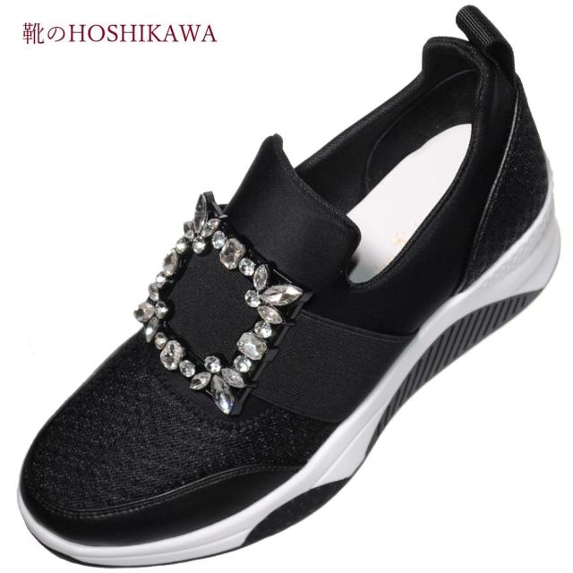 【靴のHOSHIKAWA】  『de ocho A de ocho 7838-7』 デオーチョアデオーチョ スニーカー 21cm〜25cm レディース ブラック メッシュ ストレッチ 厚底 春夏 本革