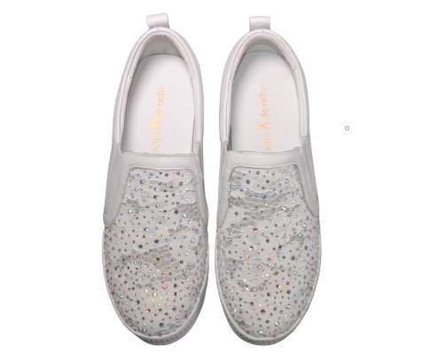 【靴のHOSHIKAWA】  『de ocho A de ocho 816-29』 デオチョアデオチョ スリッポン 22cm〜24.5cm レディース ホワイト レザースニーカー ラインストーン 厚底 本革