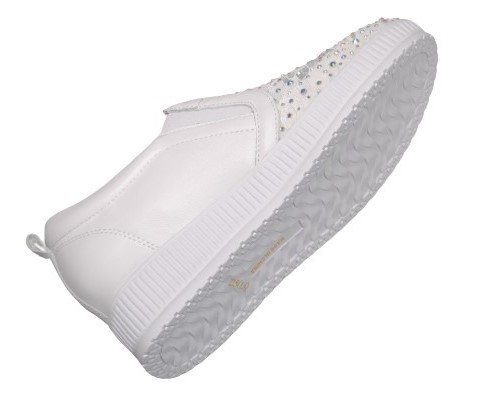 【靴のHOSHIKAWA】  『de ocho A de ocho 816-29』 デオチョアデオチョ スリッポン 22cm〜24.5cm レディース ホワイト レザースニーカー ラインストーン 厚底 本革