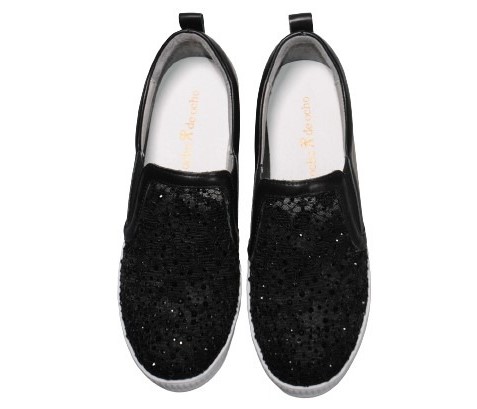 【靴のHOSHIKAWA】  『de ocho A de ocho 816-29』 デオチョアデオチョ スリッポン 22cm〜24.5cm レディース ブラック レザースニーカー ラインストーン 厚底 本革