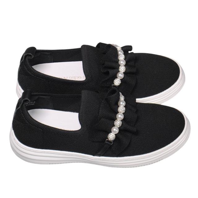 【靴のHOSHIKAWA】  『de ocho A de ocho J52-28』 デオチョアデオチョ スリッポン 22cm〜24.5cm レディース ブラック スニーカー パール ストレッチ 軽量 通気性 春夏