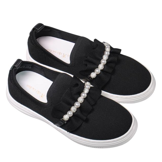 【靴のHOSHIKAWA】  『de ocho A de ocho J52-28』 デオチョアデオチョ スリッポン 22cm〜24.5cm レディース ブラック スニーカー パール ストレッチ 軽量 通気性 春夏