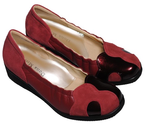 【靴のHOSHIKAWA】  『Dona Miss 30』 ドナミス パンプス 21.5cm〜24.5cm EEEE ワイン ウェッジヒール カジュアル 幅が広い エナメル スウェード 本革 日本製