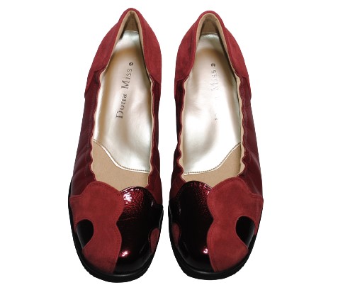 【靴のHOSHIKAWA】  『Dona Miss 30』 ドナミス パンプス 21.5cm〜24.5cm EEEE ワイン ウェッジヒール カジュアル 幅が広い エナメル スウェード 本革 日本製