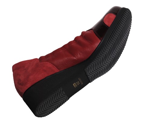 【靴のHOSHIKAWA】  『Dona Miss 30』 ドナミス パンプス 21.5cm〜24.5cm EEEE ワイン ウェッジヒール カジュアル 幅が広い エナメル スウェード 本革 日本製