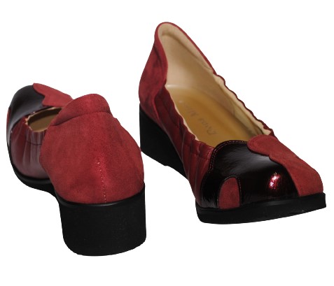 【靴のHOSHIKAWA】  『Dona Miss 30』 ドナミス パンプス 21.5cm〜24.5cm EEEE ワイン ウェッジヒール カジュアル 幅が広い エナメル スウェード 本革 日本製