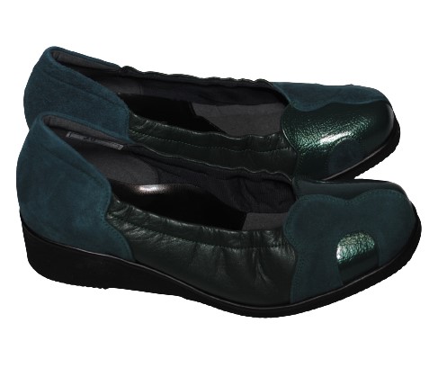 【靴のHOSHIKAWA】  『Dona Miss 30』 ドナミス パンプス 21.5cm〜24.5cm EEEE グリーン ウェッジヒール カジュアル 幅が広い エナメル スウェード 本革 日本製