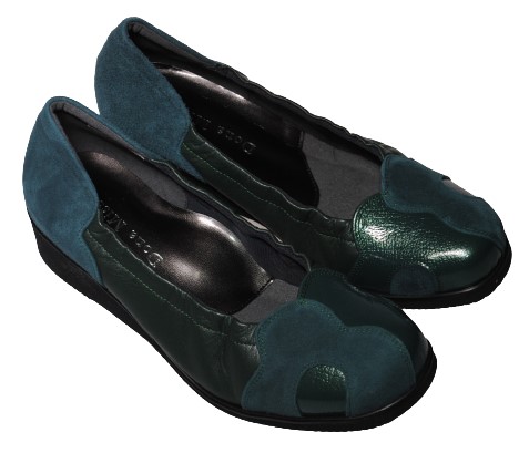 【靴のHOSHIKAWA】  『Dona Miss 30』 ドナミス パンプス 21.5cm〜24.5cm EEEE グリーン ウェッジヒール カジュアル 幅が広い エナメル スウェード 本革 日本製