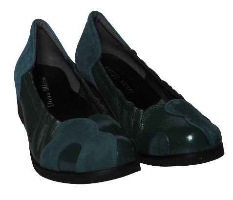 【靴のHOSHIKAWA】  『Dona Miss 30』 ドナミス パンプス 21.5cm〜24.5cm EEEE グリーン ウェッジヒール カジュアル 幅が広い エナメル スウェード 本革 日本製