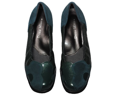 【靴のHOSHIKAWA】  『Dona Miss 30』 ドナミス パンプス 21.5cm〜24.5cm EEEE グリーン ウェッジヒール カジュアル 幅が広い エナメル スウェード 本革 日本製