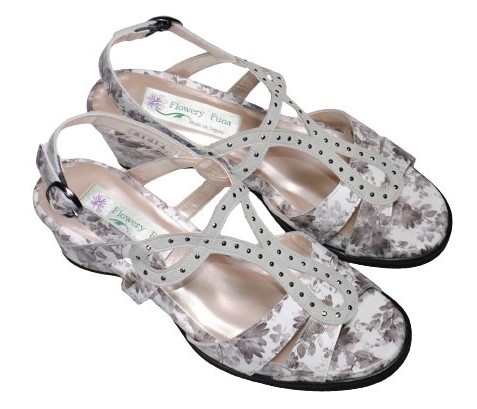 【靴のHOSHIKAWA】  『Flowery Funa 81014』 フラワリーフナ サンダル ウェッジソール バックベルト 22cm〜24.5cm EEE フラワー レディース オープントゥ 日本製 牛革
