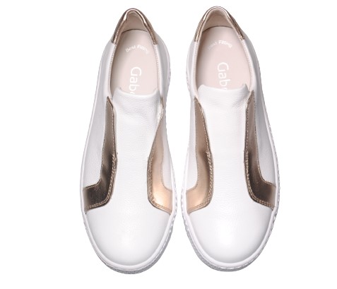 Gabor 23335 23 22cm〜25cm 幅広 ガボール レザースニーカー ホワイト/ゴールド レディース スリッポン フラット 天然皮革 春夏 スロバキア製