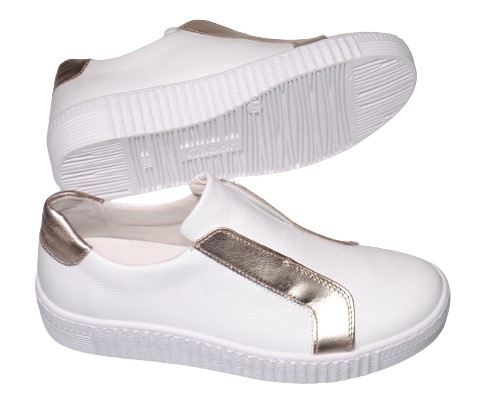 Gabor 23335 23 22cm〜25cm 幅広 ガボール レザースニーカー ホワイト/ゴールド レディース スリッポン フラット 天然皮革 春夏 スロバキア製