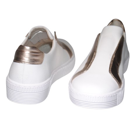 Gabor 23335 23 22cm〜25cm 幅広 ガボール レザースニーカー ホワイト/ゴールド レディース スリッポン フラット 天然皮革 春夏 スロバキア製
