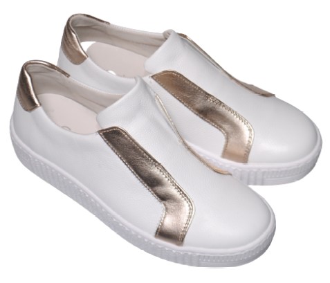 Gabor 23335 23 22cm〜25cm 幅広 ガボール レザースニーカー ホワイト/ゴールド レディース スリッポン フラット 天然皮革 春夏 スロバキア製
