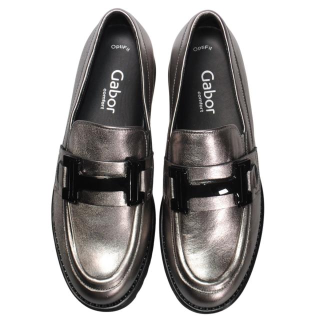 【靴のHOSHIKAWA】  『Gabor 52452』 ガボール ビットローファー 22cm〜25.5cm レディース シルバー ポルトガル 天然皮革 厚底 秋冬